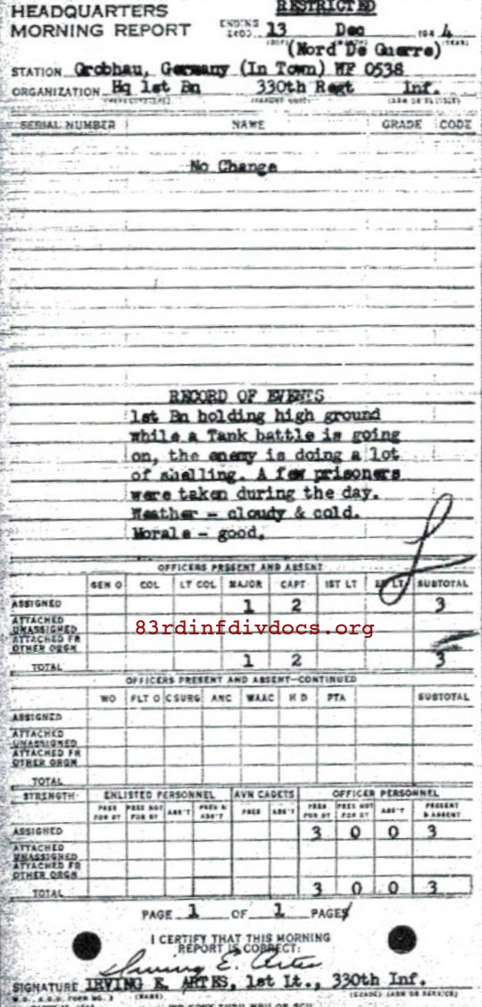 Morning report HQ1BN Co, 1944-12-13, page 1 Morning report