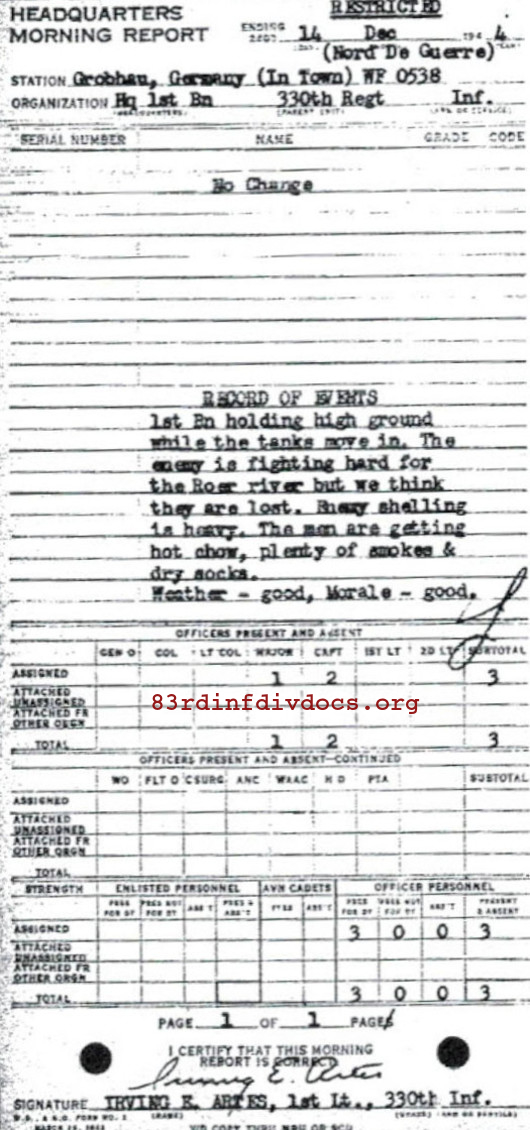 Morning report HQ1BN Co, 1944-12-14, page 1 Morning report