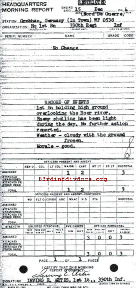 Morning report HQ1BN Co, 1944-12-15, page 1 Morning report