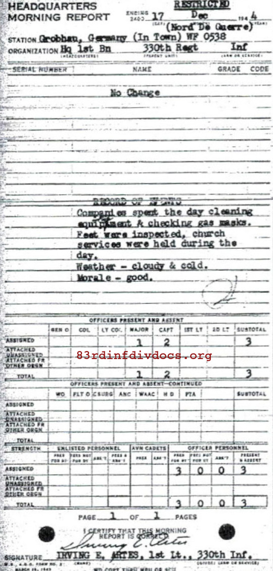 Morning report HQ1BN Co, 1944-12-17, page 1 Morning report