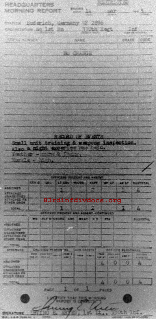 Morning report HQ1BN Co, 1945-03-14, page 1 Morning report