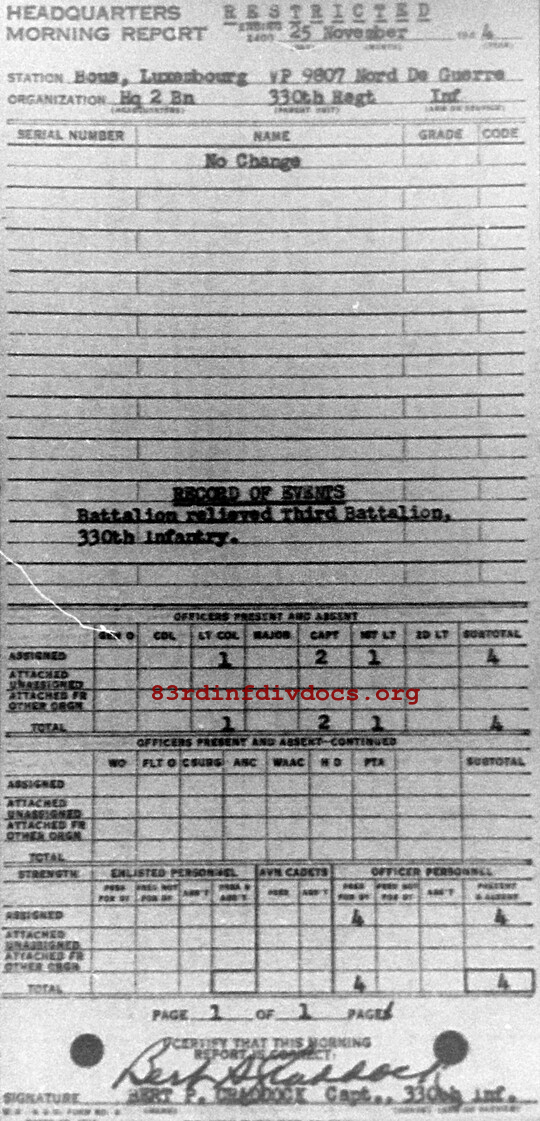 Morning report HQ2BN Co, 1944-11-25, page 1 Morning report