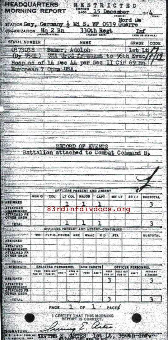 Morning report HQ2BN Co, 1944-12-15, page 1 Morning report