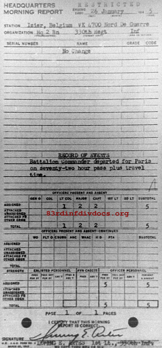 Morning report HQ2BN Co, 1945-01-26, page 1 Morning report