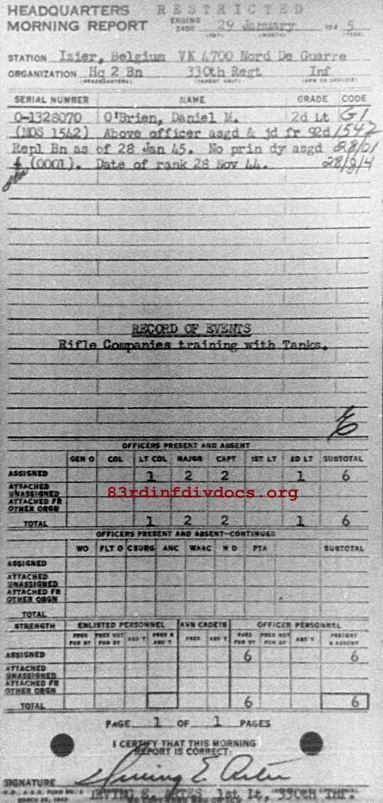 Morning report HQ2BN Co, 1945-01-29, page 1 Morning report