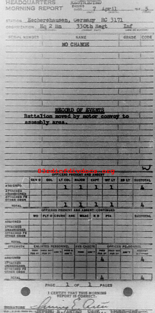 Morning report HQ2BN Co, 1945-04-07, page 1 Morning report