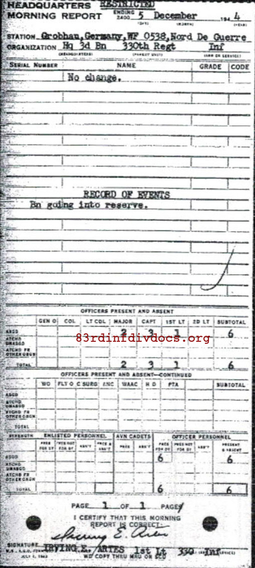 Morning report HQ3BN Co, 1944-12-05, page 1 Morning report