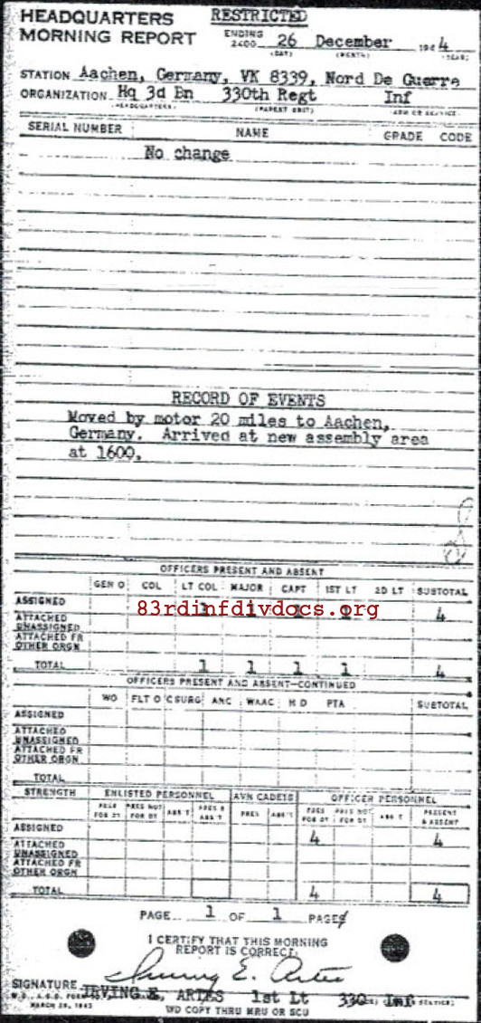 Morning report HQ3BN Co, 1944-12-26, page 1 Morning report