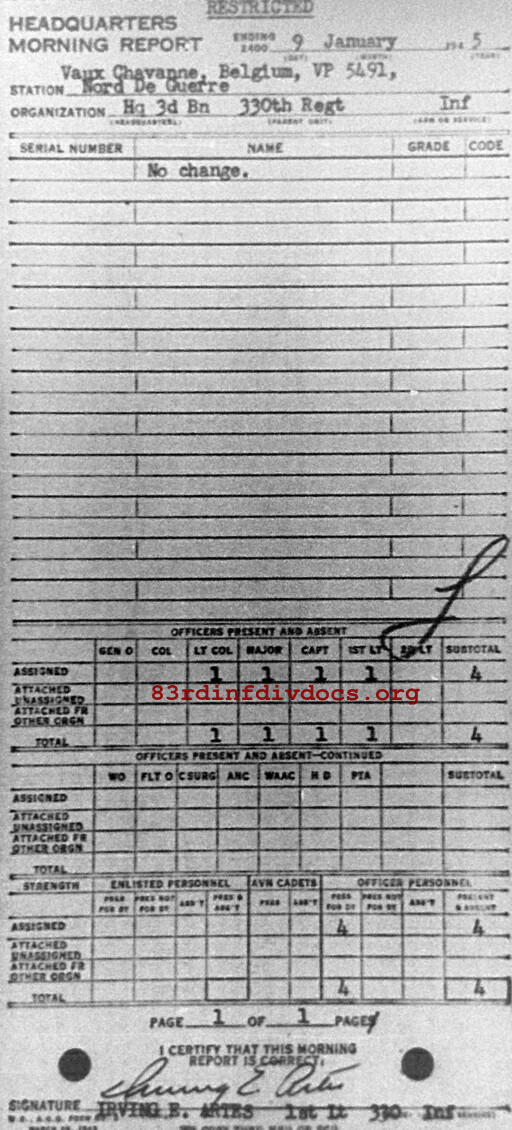 Morning report HQ3BN Co, 1945-01-09, page 1 Morning report