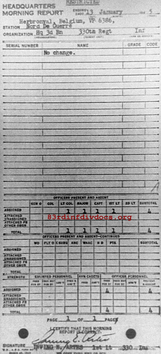 Morning report HQ3BN Co, 1945-01-13, page 1 Morning report