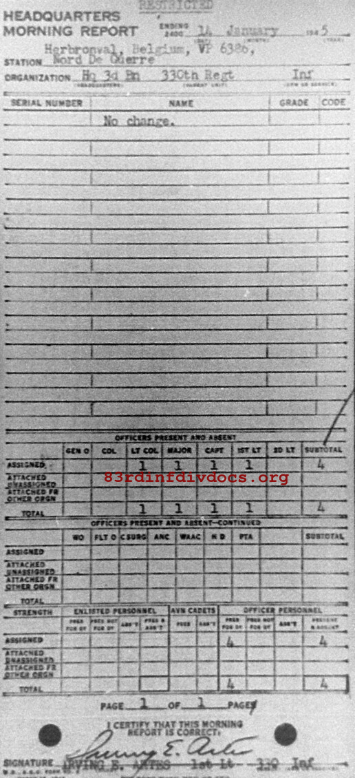 Morning report HQ3BN Co, 1945-01-14, page 1 Morning report