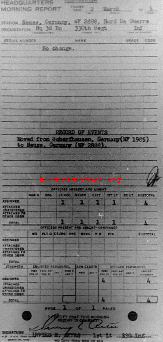 Morning report HQ3BN Co, 1945-03-02, page 1 Morning report