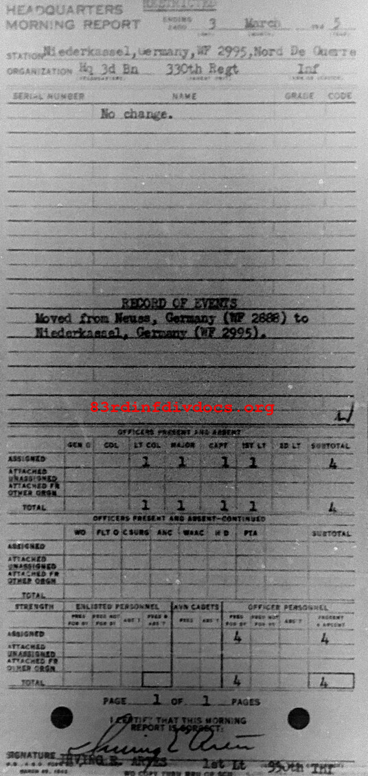 Morning report HQ3BN Co, 1945-03-03, page 1 Morning report