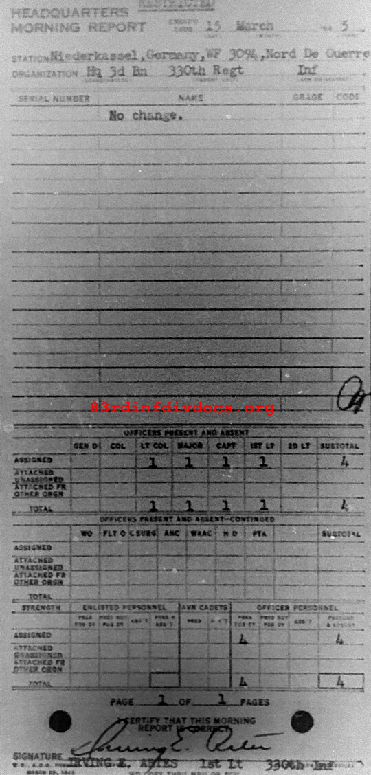 Morning report HQ3BN Co, 1945-03-15, page 1 Morning report