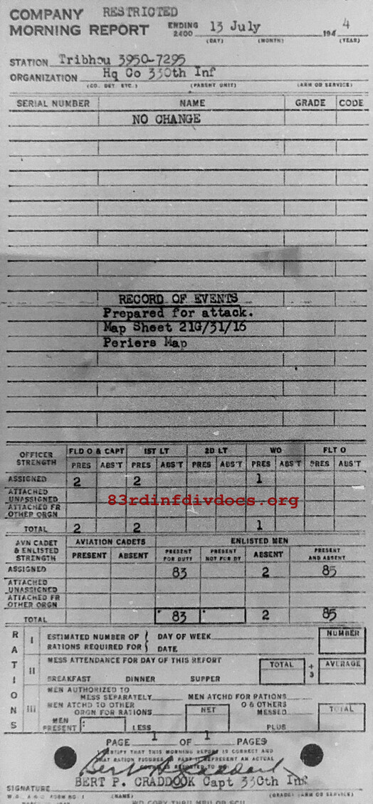 Morning report HQCO Co, 1944-07-13, page 1 Morning report
