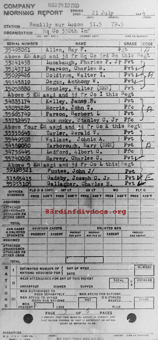 Morning report HQCO Co, 1944-07-21, page 3 Morning report