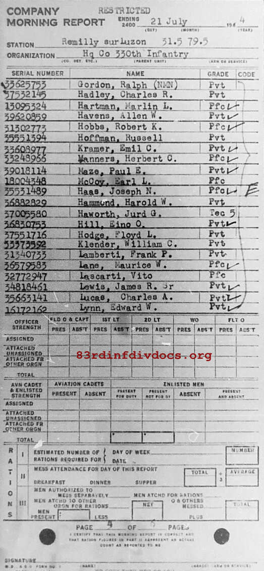 Morning report HQCO Co, 1944-07-21, page 4 Morning report