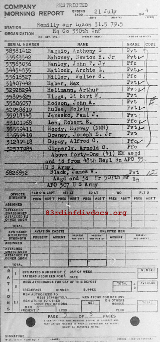 Morning report HQCO Co, 1944-07-21, page 5 Morning report