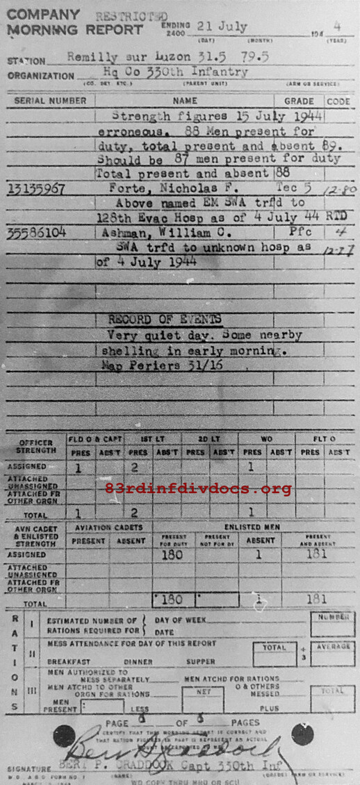 Morning report HQCO Co, 1944-07-21, page 6 Morning report