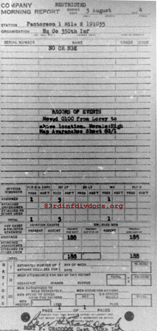 Morning report HQCO Co, 1944-08-03, page 1 Morning report