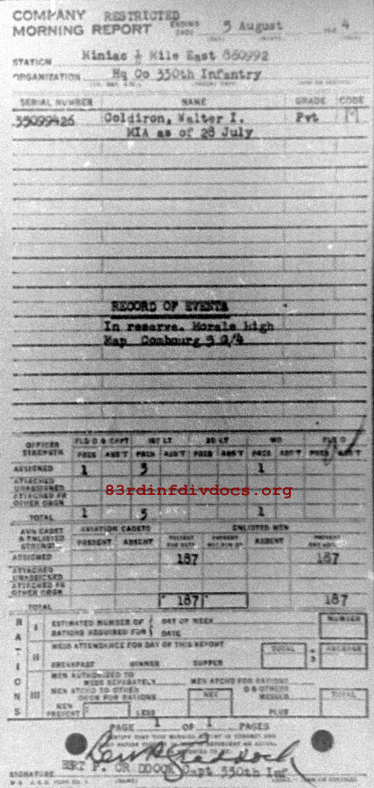 Morning report HQCO Co, 1944-08-05, page 1 Morning report