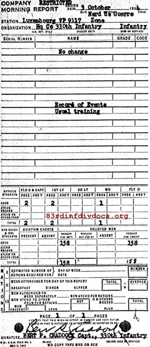 Morning report HQCO Co, 1944-10-03, page 1 Morning report