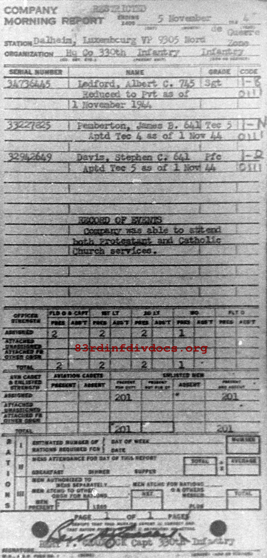 Morning report HQCO Co, 1944-11-05, page 1 Morning report