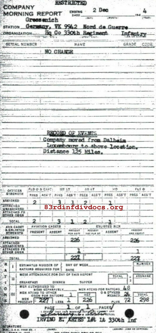 Morning report HQCO Co, 1944-12-02, page 1 Morning report