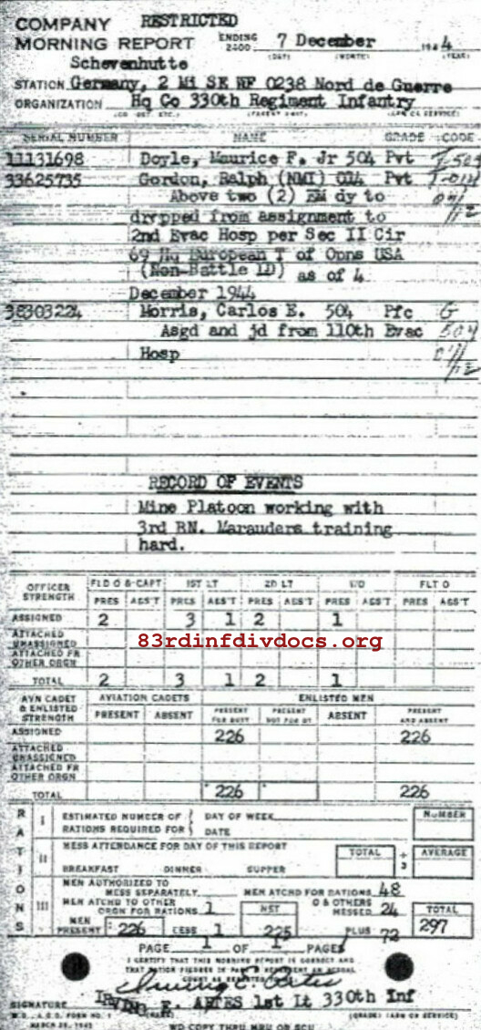 Morning report HQCO Co, 1944-12-07, page 1 Morning report