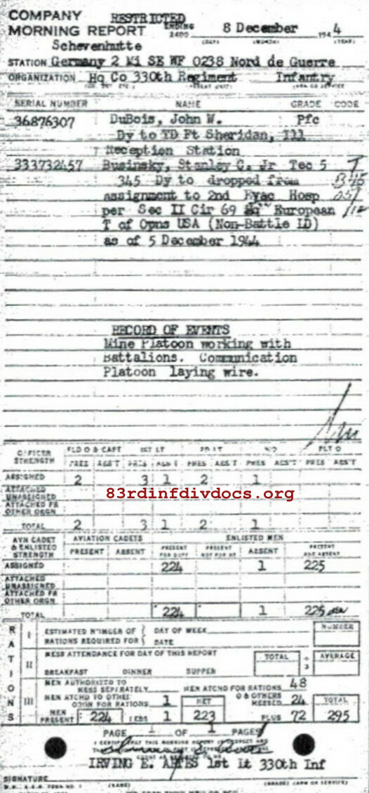 Morning report HQCO Co, 1944-12-08, page 1 Morning report