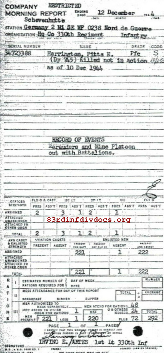 Morning report HQCO Co, 1944-12-12, page 1 Morning report