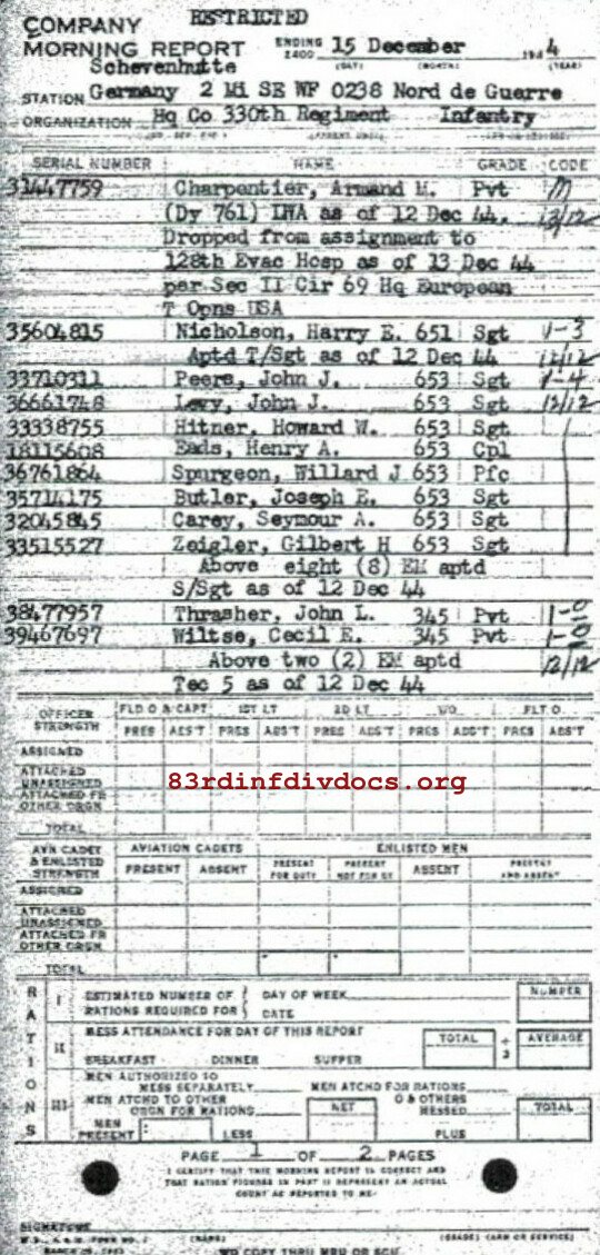 Morning report HQCO Co, 1944-12-15, page 1 Morning report