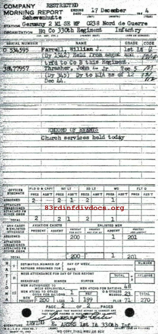 Morning report HQCO Co, 1944-12-17, page 2 Morning report