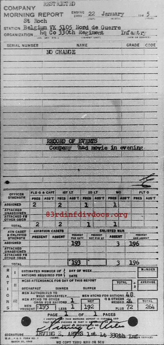 Morning report HQCO Co, 1945-01-22, page 1 Morning report