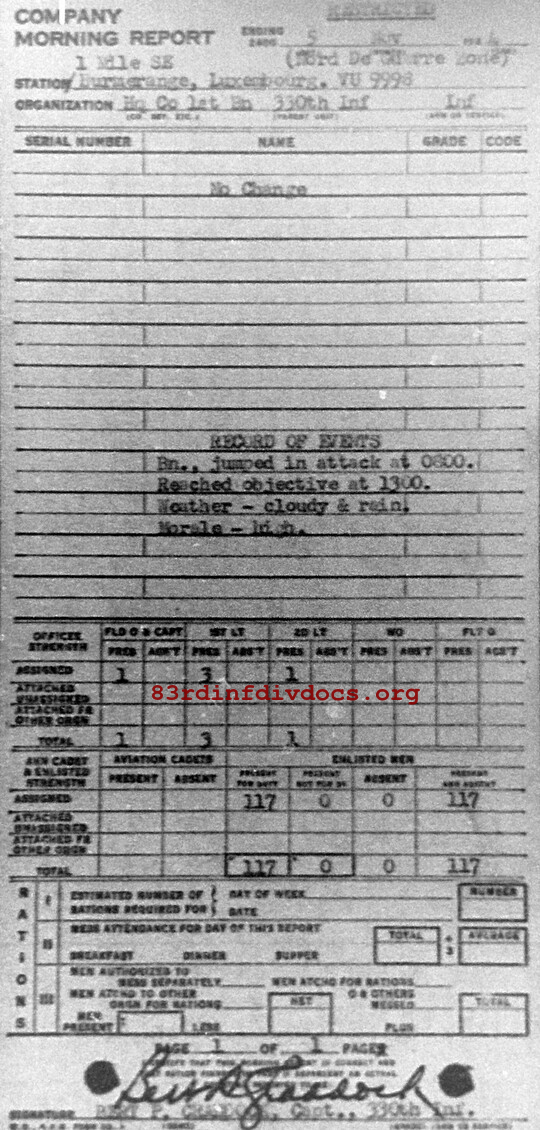Morning report HQCO1BN Co, 1944-11-05, page 1 Morning report