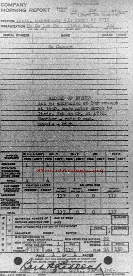 Morning report HQCO1BN Co, 1944-11-24, page 1 Morning report