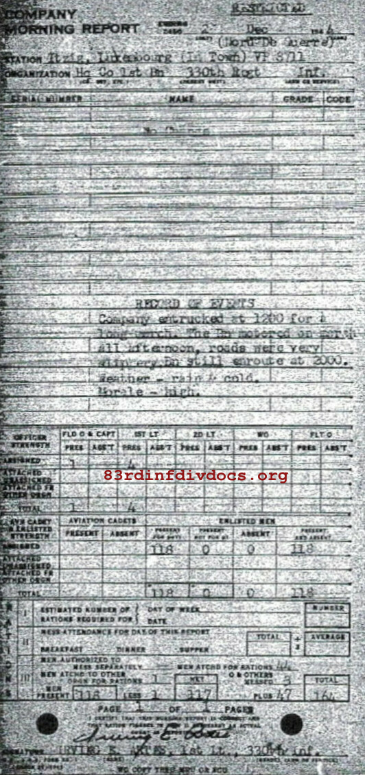 Morning report HQCO1BN Co, 1944-12-02, page 1 Morning report