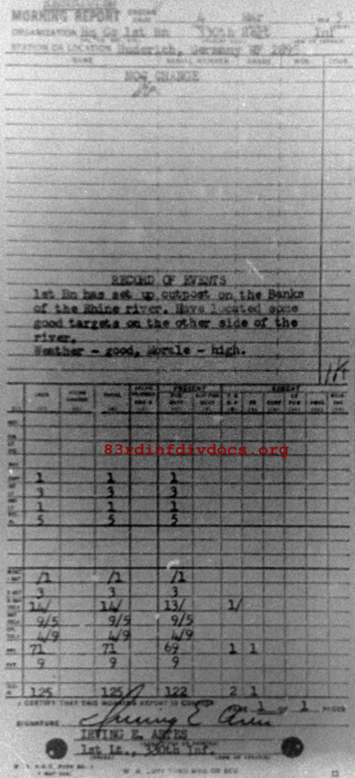 Morning report HQCO1BN Co, 1945-03-04, page 1 Morning report