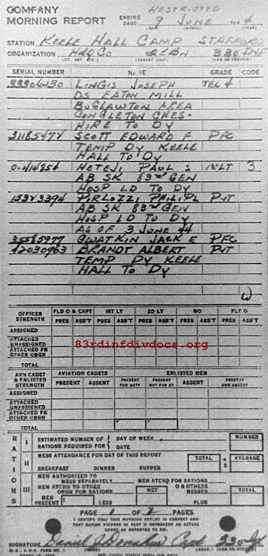 Morning report HQCO2BN Co, 1944-06-09, page 1 Morning report