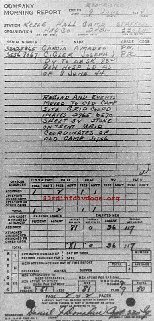Morning report HQCO2BN Co, 1944-06-09, page 2 Morning report