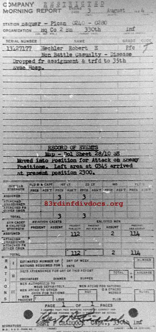 Morning report HQCO2BN Co, 1944-08-03, page 1 Morning report