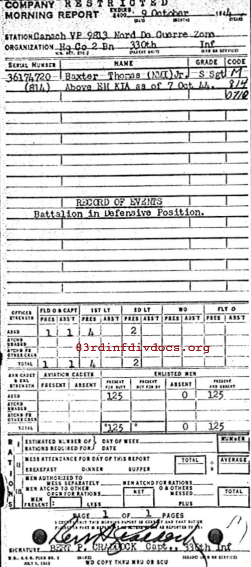 Morning report HQCO2BN Co, 1944-10-09, page 1 Morning report