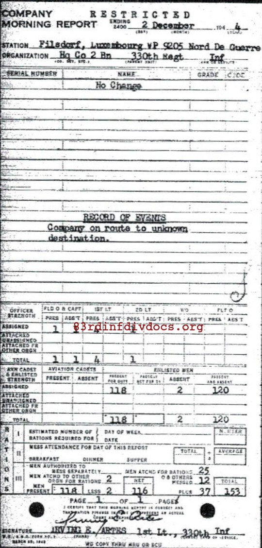 Morning report HQCO2BN Co, 1944-12-02, page 1 Morning report