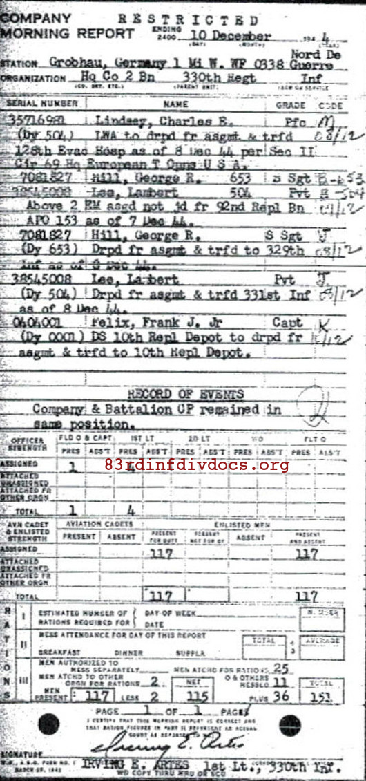 Morning report HQCO2BN Co, 1944-12-10, page 1 Morning report