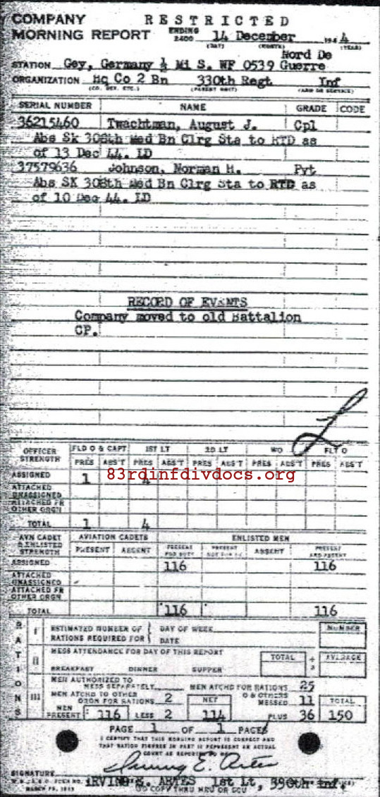 Morning report HQCO2BN Co, 1944-12-14, page 1 Morning report