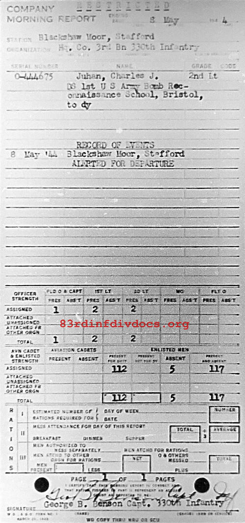 Morning report HQCO3BN Co, 1944-05-08, page 1 Morning report