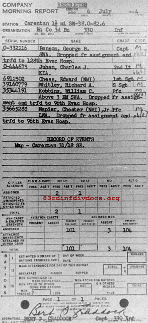 Morning report HQCO3BN Co, 1944-07-06, page 1 Morning report