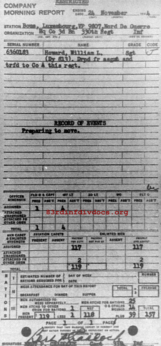 Morning report HQCO3BN Co, 1944-11-24, page 1 Morning report
