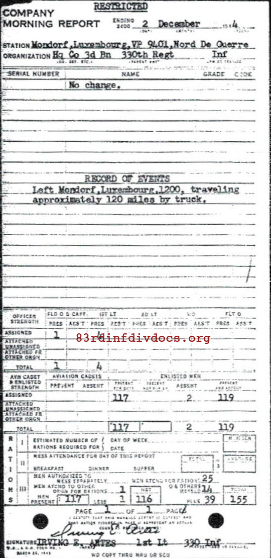 Morning report HQCO3BN Co, 1944-12-02, page 1 Morning report