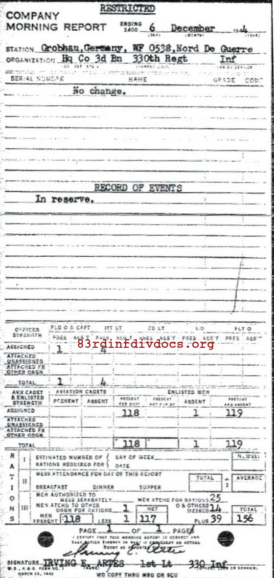 Morning report HQCO3BN Co, 1944-12-06, page 1 Morning report